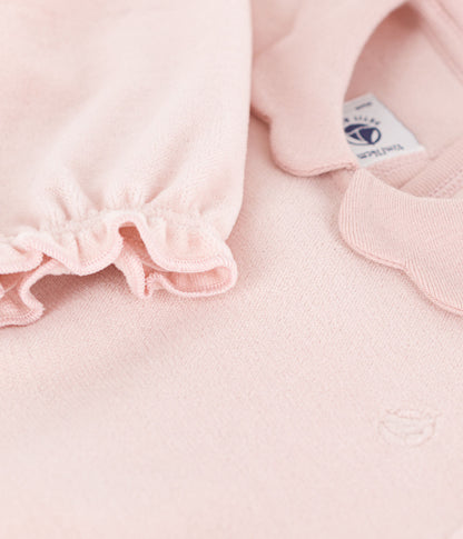 Pyjamas bébé uni en velours | Rose Saline