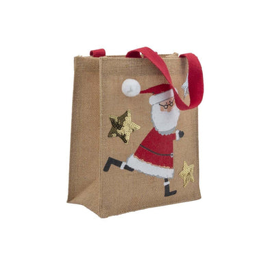 Gift bag jute Santa Claus sequins M